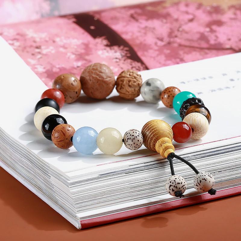 18 Bead Wooden Prayer Bracelet Handmade Buddhist Mala Meditation Spiritual Practice Unisex Retro Style