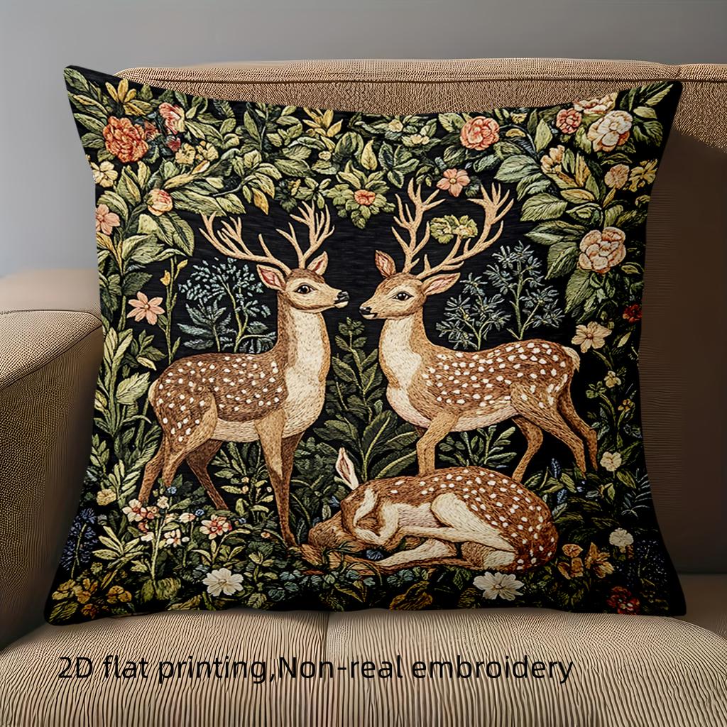 1 Pieces Deer Floral Pattern 2D Printed Pillow Cushions Polyester pillowcase, sofa decorative cushion cov Headboard Pillow