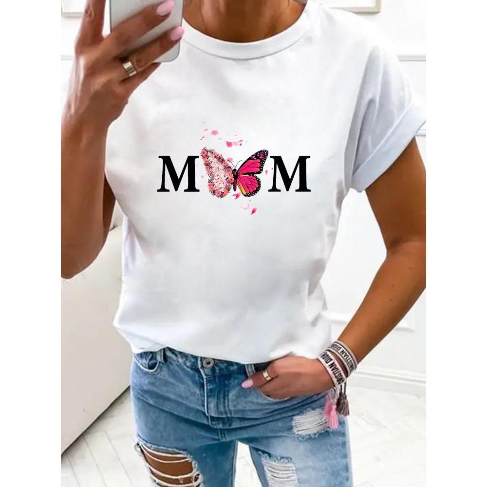 Women Flower Mom Mama 90s Trend Fashion Clothes Print T Shirt Clothing Summer Basic Top Short Sleeve Tee Graphic T-shirts