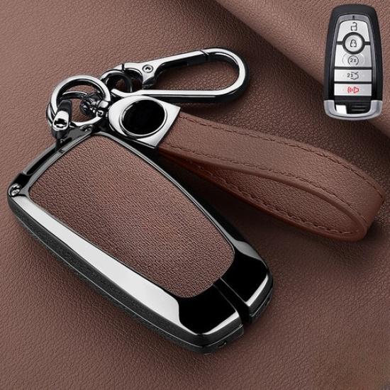 Alloy Leather Car Key Case Cover For Lincoln Aviator Corsair Nautilus Navigator