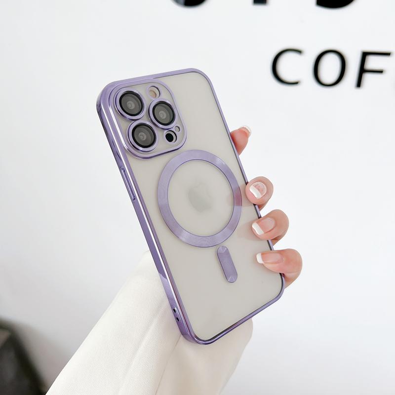 Fashion Plating Magnetic Soft Case For Magsafe For iPhone 15 14 Plus 11 12 13 Pro Max Wireless Charging Case With Lens Protector
