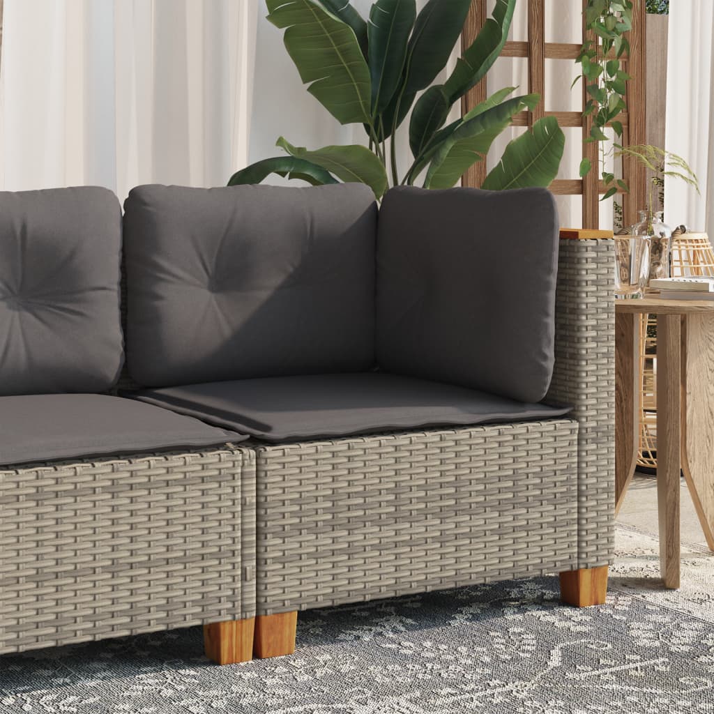 Garden Corner Sofa with Cushions Grey Poly Rattan
