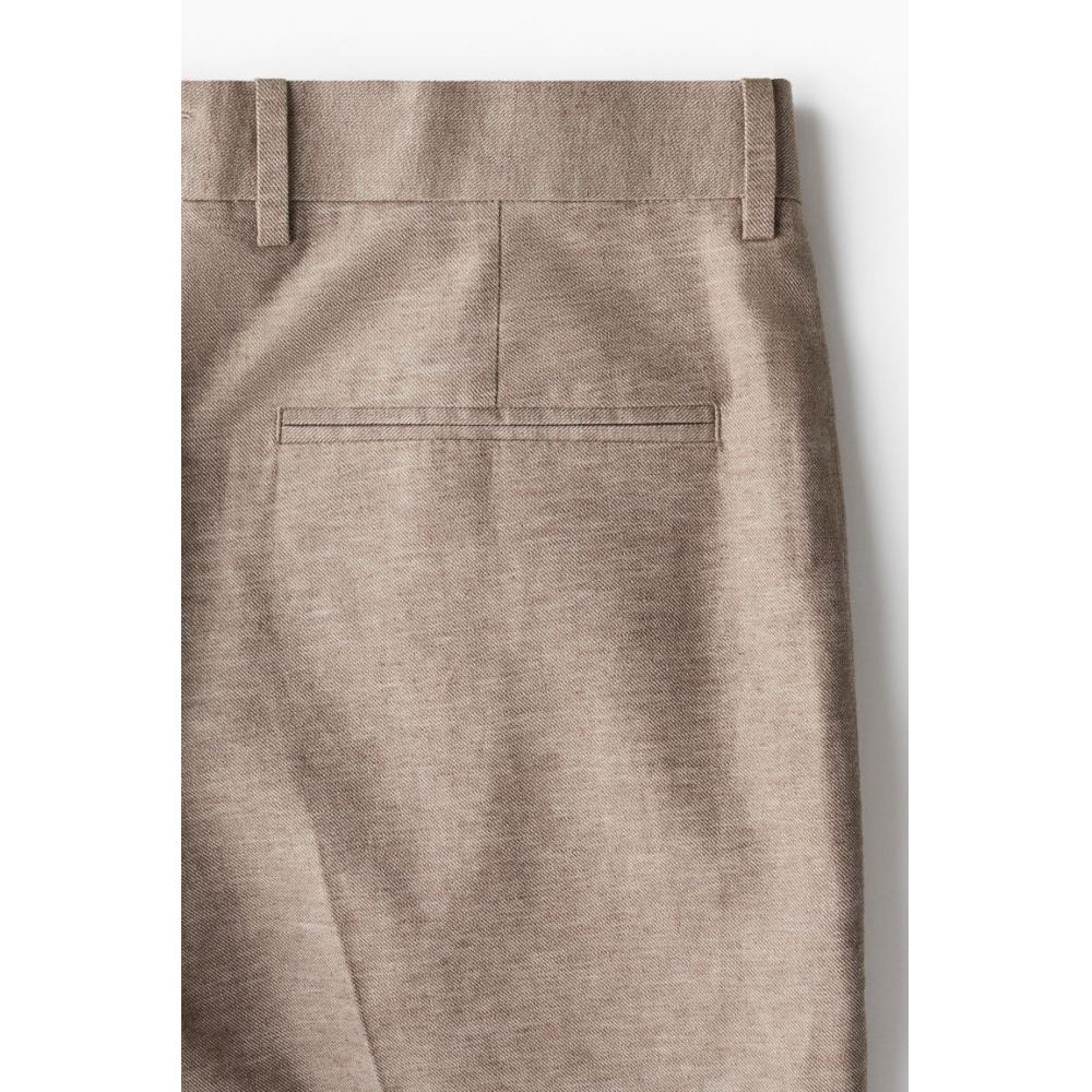 H M Linen Blend Tailored Pants Regular Fit Beige