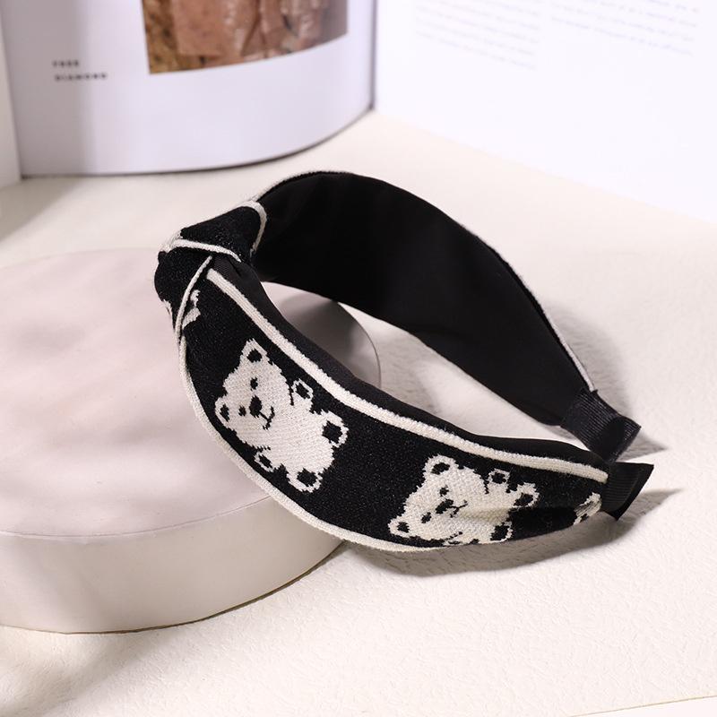 Vintage Print Wool Satin Patchwork Headband for Women Ladies Shopping Party Photograph Hair Hoop Accessories