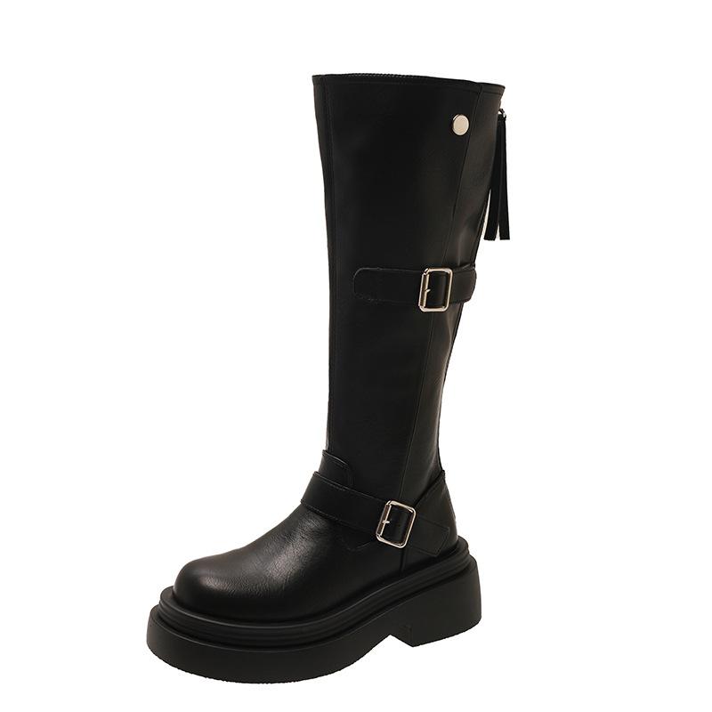 2025 Frühling und Herbst Neue Hohe Kleine Stiefel Aber Knie Dicksohlige Stiefel Gürtelschnalle Stiefel Damen