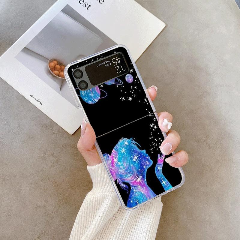 Creative Black Stardust Girl Pattern Phone Case for Samsung Galaxy Z Flip 7 Flip 6 5 4 3 Folding Cover for Z Flip7 Flip5 Fundas