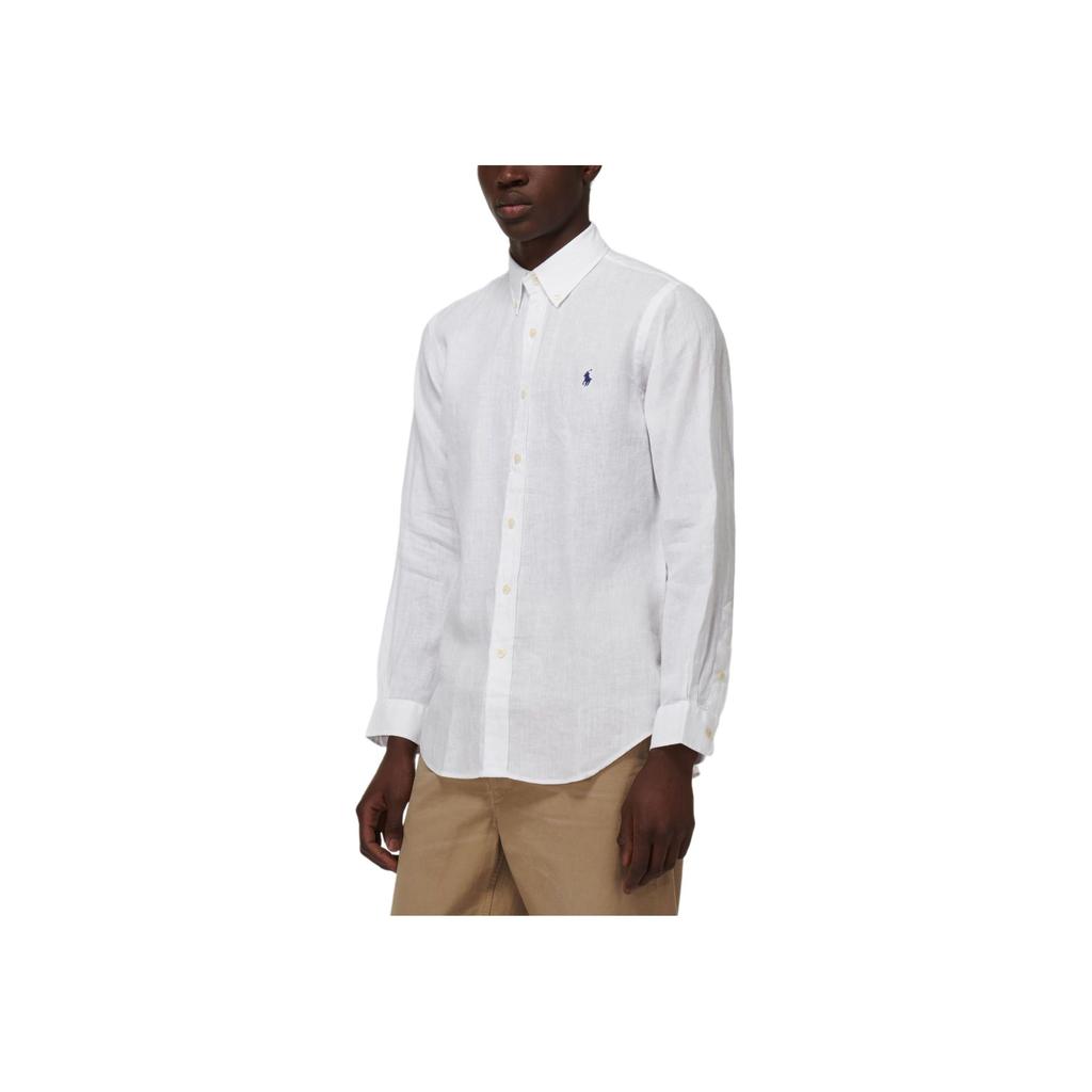 Polo Ralph Lauren Solid Color Pony Embroidered Polo Collar Single-Breasted Long Sleeve Shirt Men Shirts White 710634467-008