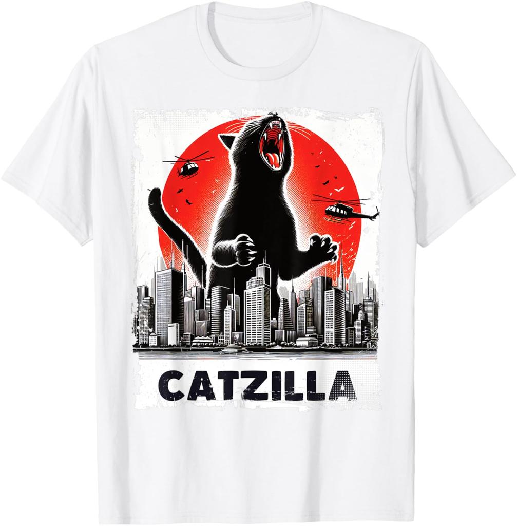 Catzilla Cat Japanese Art Funny Cat Gifts T-Shirt Top Tees Cotton High Quality Unisex Hip Hop TShirt Punk Gothic Graphic Breathable