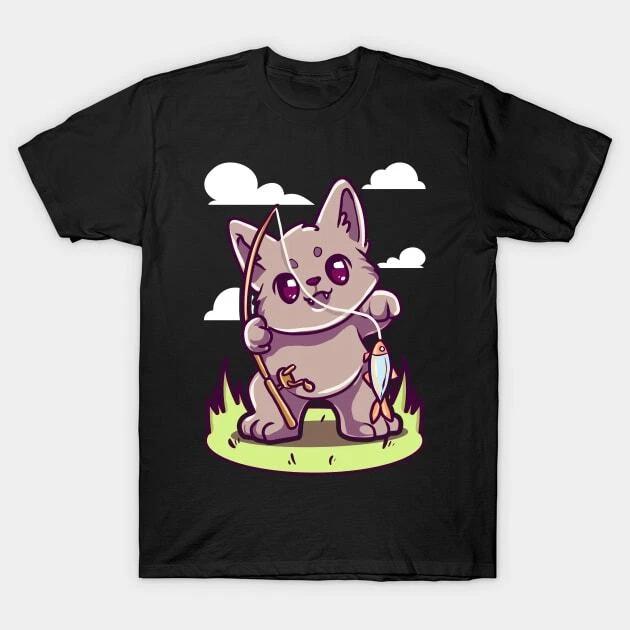 Cute & Funny Cat Fishing Made in Australia T-Shirt M
