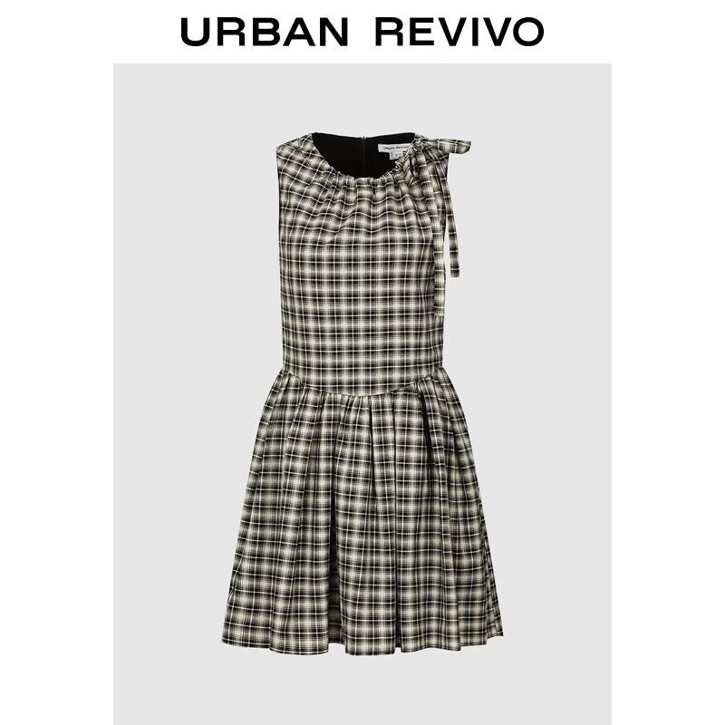 

UR 2026 Women s Retro Plaid Tie A-Line Midi Dress M