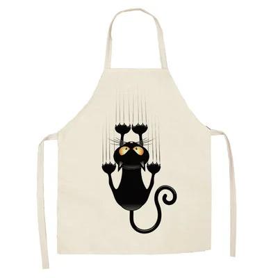 1Pcs Apron Cotton Linen Cooking Cute Cat Printed Home Sleeveless Aprons Men Women Baking Accessories Household Kitchen Supplies