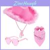 Denim Hat Set With Pink Frayed Crown And Glitter Sequins For Party Costumes