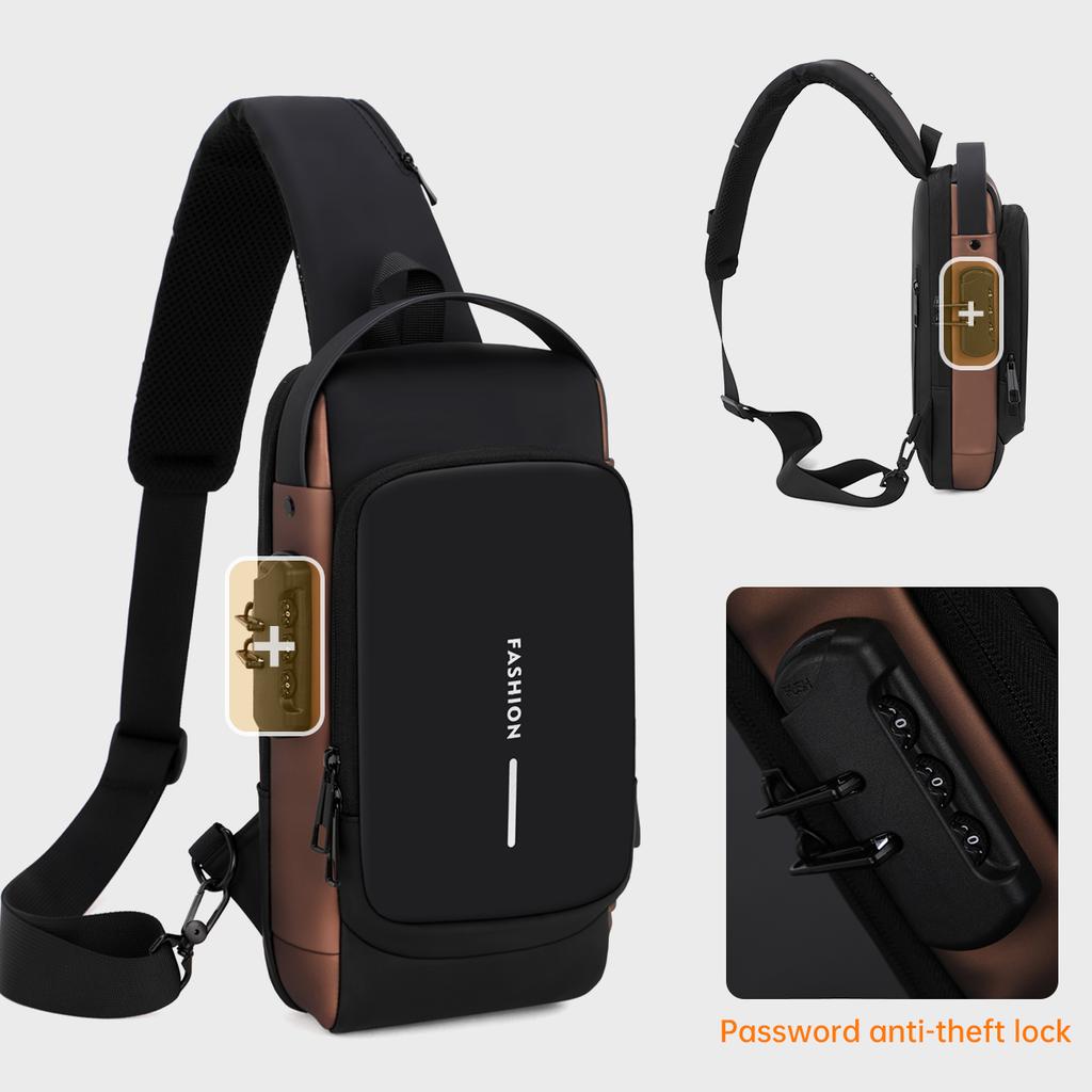 Password Lock Anti-Theft Men's Bag Men's Chest Bag Casual Sports Small Backpack Shoulder Crossbody Bag Motorcycle Bag