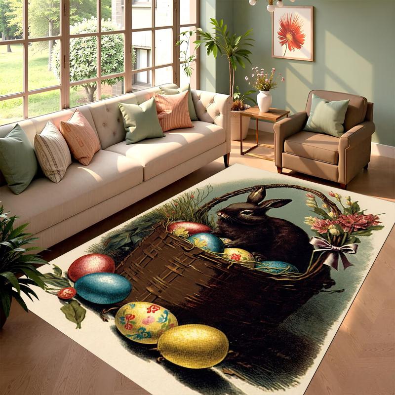 Rabbit Print Pattern Door Mat and Easter Egg Door Mat Machine Carpet Suitable Bathroom Kitchen Bedroom Office Decoration