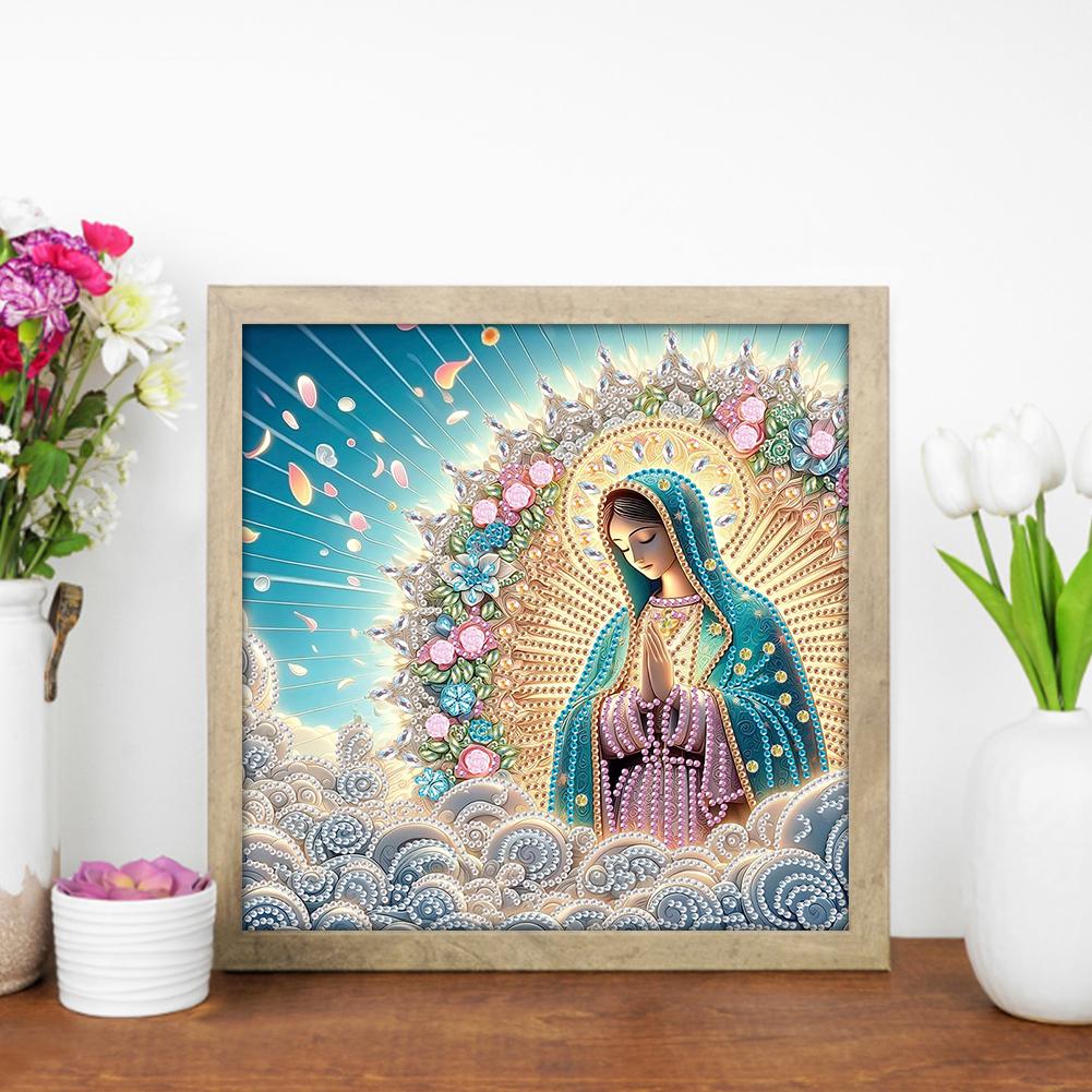 5D DIY Partial Special Shaped Diamond Drill Diamond Painting Kit Mary Jesus Decoration 30x30cm for Bedroom Classroom Living Room