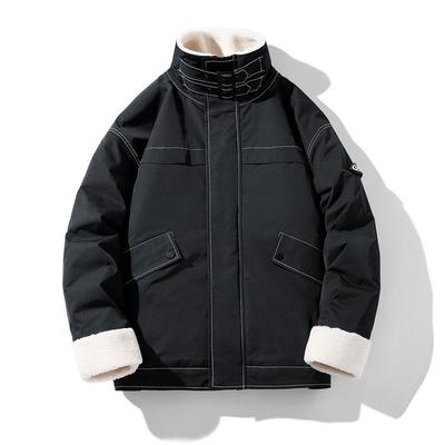 Manteau en laine d'agneau hommes automne et hiver empilé coton épaissi vêtements de travail coton vêtements hommes et femmes couples tarte surmonter