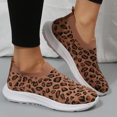 Chaussures Mode Femme Sport Été Maille Léopard Couleur Unie Décontracté Dames Chaussure Vulcanisée Respirante Plates Fermeture Éclair Baskets Féminines