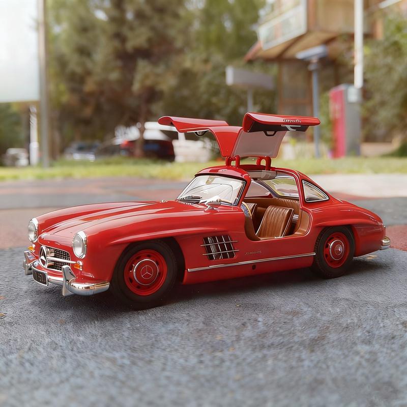 1/18 Benz 300SL Vintage Alloy Luxy Sports Car Model Diecast Metal Classic Retro Vehicles Car Model Sound and Light Childrens Toy Gift