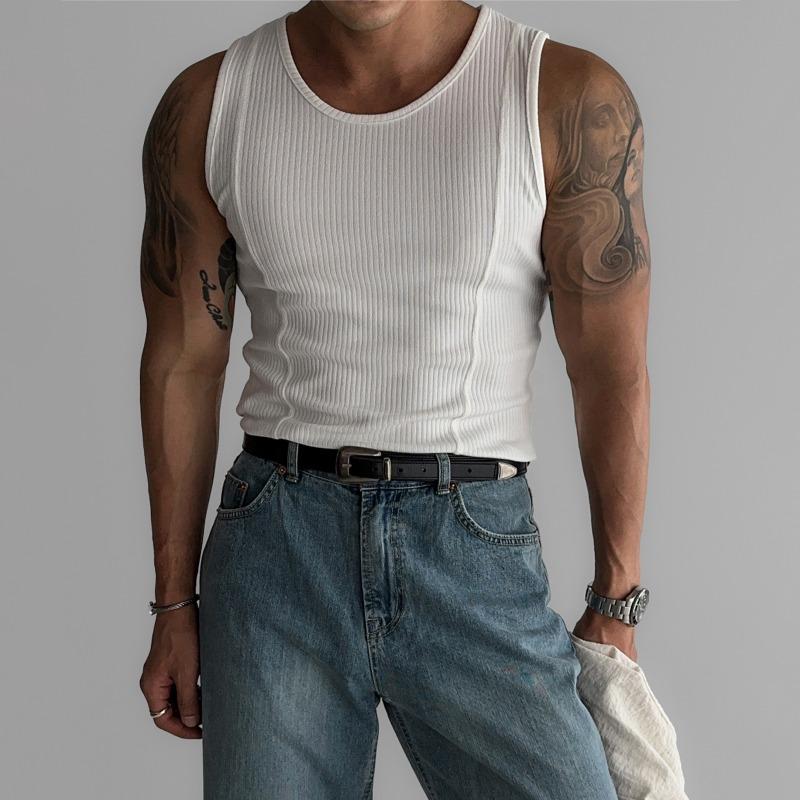 Sommer Neues Herren Gestreiftes Garn Hochelastisch Enganliegend Sport Laufen I-förmiges Tanktop