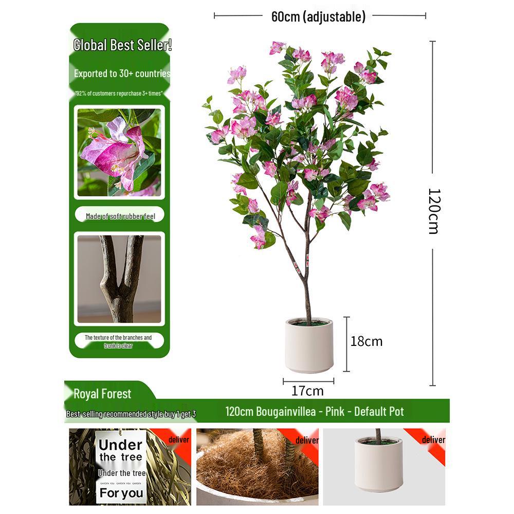 Large Artificial Bougainvillea Tree for Indoor Decoration - Potted Fake Cherry Blossom Plant Ornament