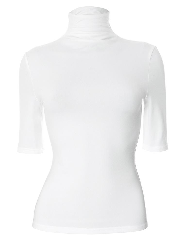 Y25TP032 Women's Solid Color High Neck Short Sleeve Bodycon T-Shirt for Spring/Summer