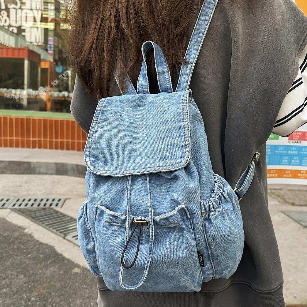 Denim Drawstring Backpack Women Travel Outing Shoulder Bag Large capacity Fashi Female Schoolbags Suitable For Girls Daypack