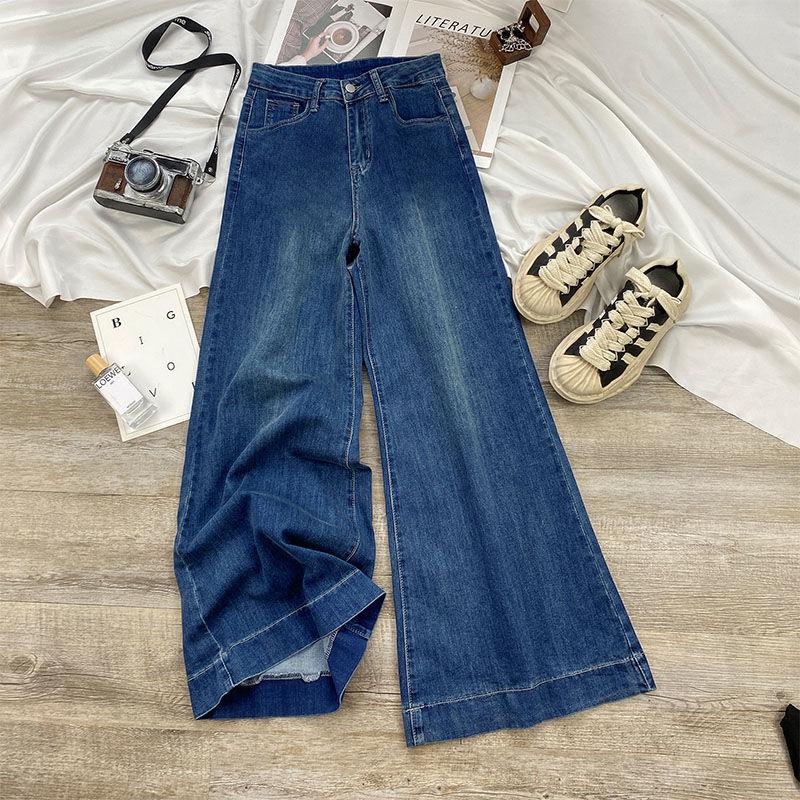 

Весенние женские модные джинсы с высокой талией и широкими штанинами XL темно-синий