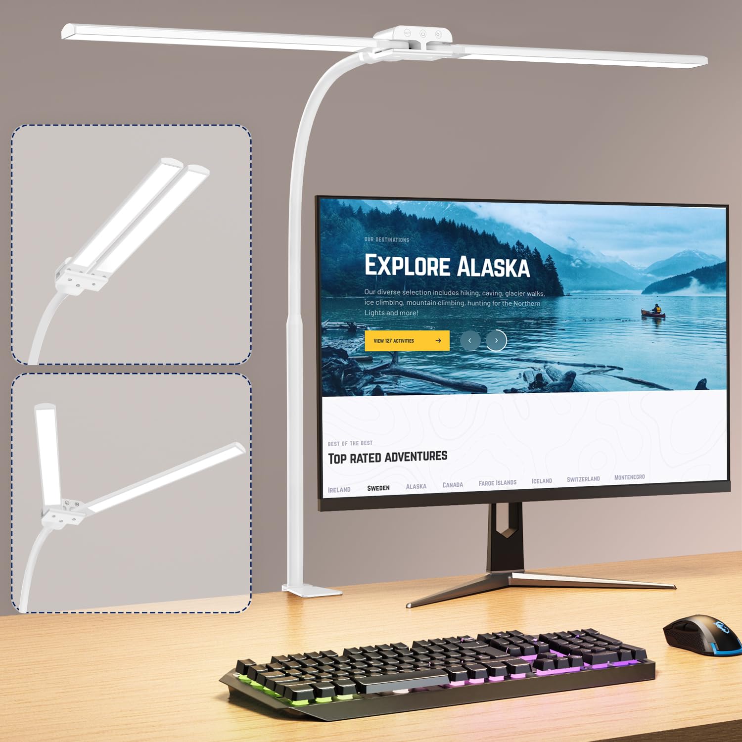 

Desk LED Double Light Tabletop Clamp Type Desk 4 Color 4 Levels of Bright High 30 Minute Auto Touch Dual Light Flexible PSE Certified Light, Bar,