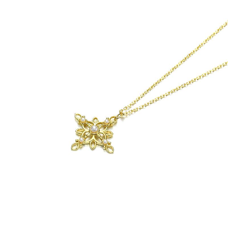 

Yili 18K Gold Freshwater Pearl Snowflake Pendant Necklace for Women 18K