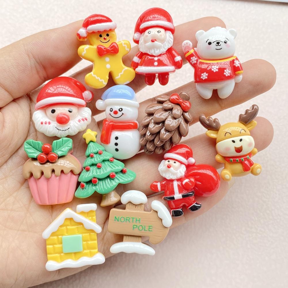 10Pcs New Cute Resin Cartoon Christmas Snowman, Tree Series Flat Back Scrapbooking DIY Jewelry Craft Decoration Accessories
