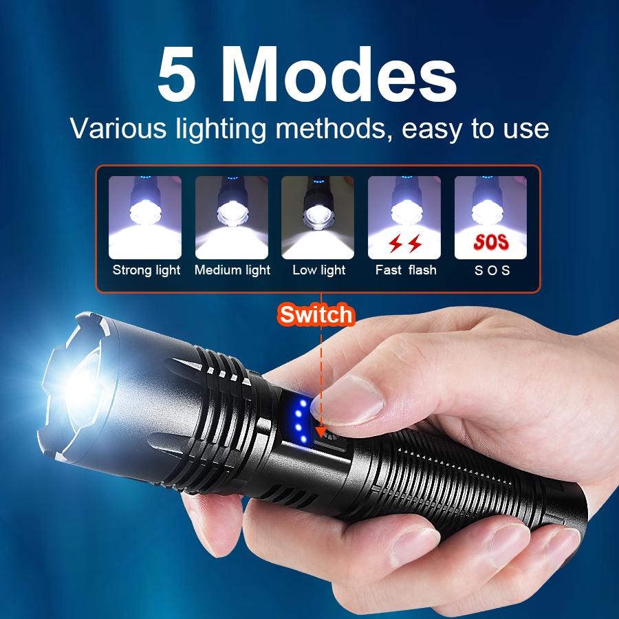 2026 NEW Ultra Bright LED Flashlight Strong Light Tactical Torch Rechargeable Portable Lamp Outdoor Camping Lantern