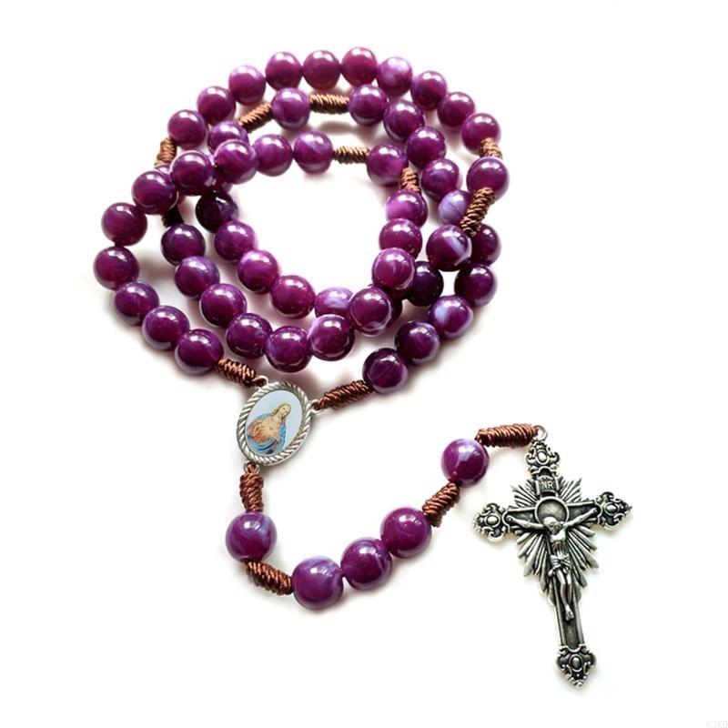 62KD Vintage Rosary Catholic Prayer Bead Necklace Christ Jesus for Cross Pendant Neck