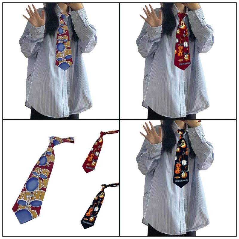 Stylish Men's Necktie Features Guitar And Drum Design For Music Enthusiasts And Casual Business Wear