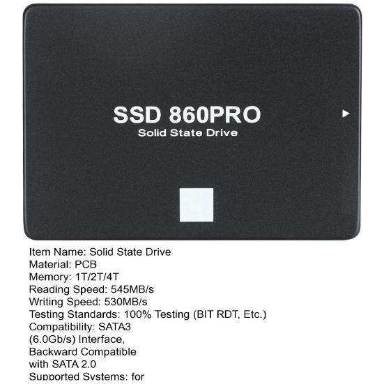 860 PRO 1/2/4TB SATA 3 2.5-inch SSD Speed Up To 545MB/s Read 530MB/s Write PC Desktop Laptop Internal Solid State Drive Replacement Accessories