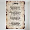 Vintage Edgar Allan Poe 'Alone' Poem Rusty Metal Tin Sign Distressed Aged Wall Plaque for Home Office Man Cave Bar Decor