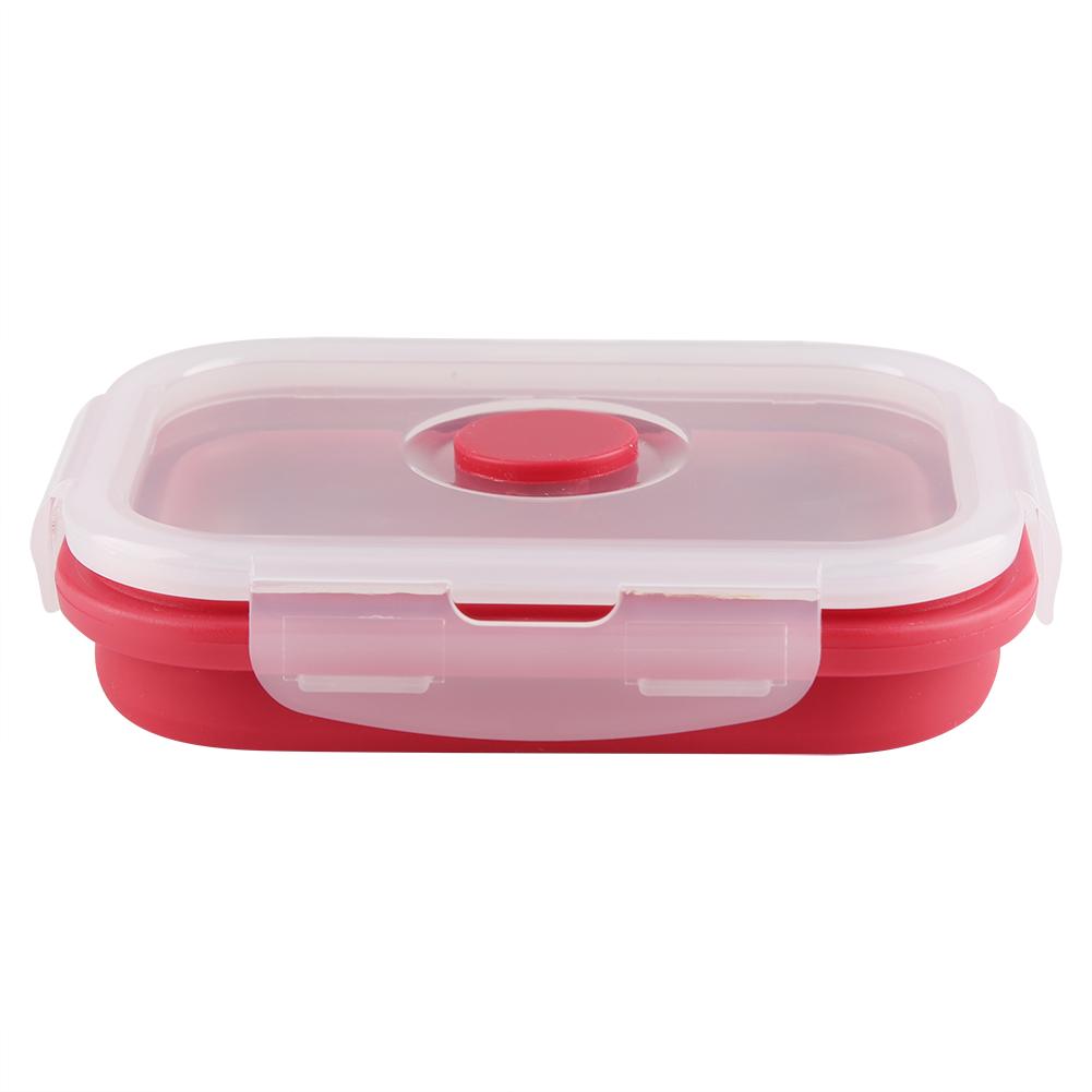 350ml Rectangle Silicone Bento Box Collapsible Lunch Box Microwave Food Container (Red)