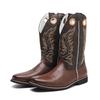 Foreign trade 2025 new ethnic style embroidery medium tube boots square head medium heel knight boots large size men's boots