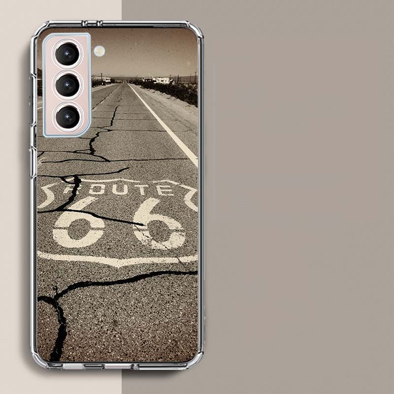 America Route 66 Phone Case For Samsung Galaxy S25 Edge S24 S23 FE S21 S20 S10 Plus S22 S26 Ultra Cover Clear Cases TPU Capa She