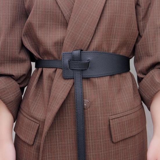 Korean Style Simple Women Faux Leather Belt Irregular Shape Adjustable Knot Long Waistband Suit Coat Corset Belt Fashion Accessories