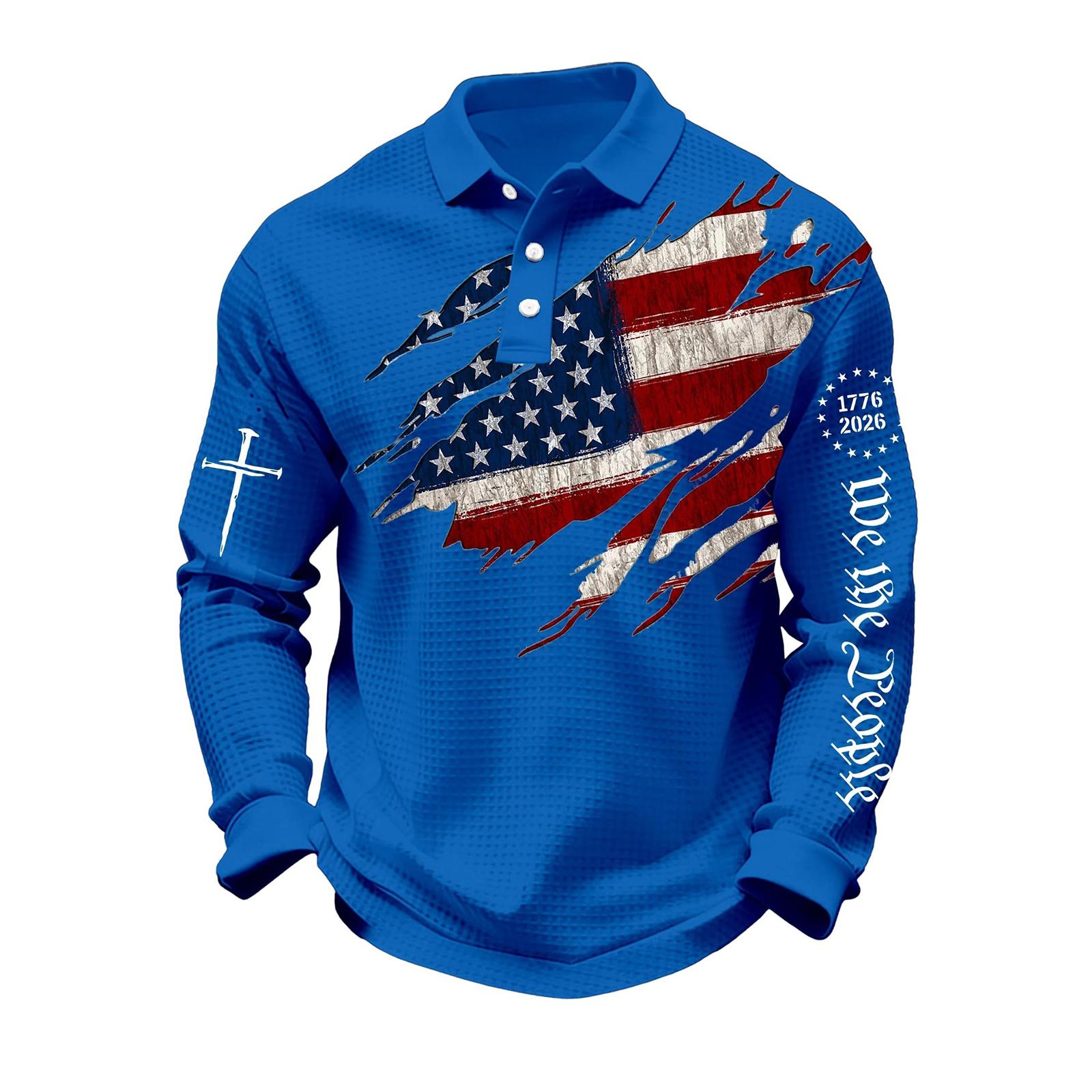 Men s 250Th Anniversary  Flag Print Casual  Fabric  Shirt Cross Patriotic Tee XXL