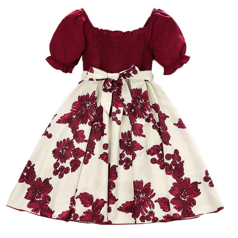 2023 Girls Dress Summer Children's Dress Short Sleeve Printed Princess Dress