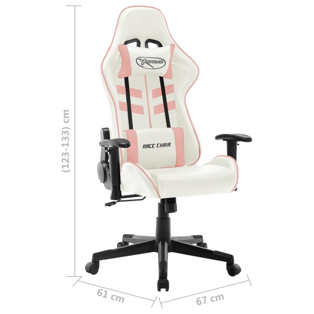 Gaming Chair In White and Pink Artificial Leather