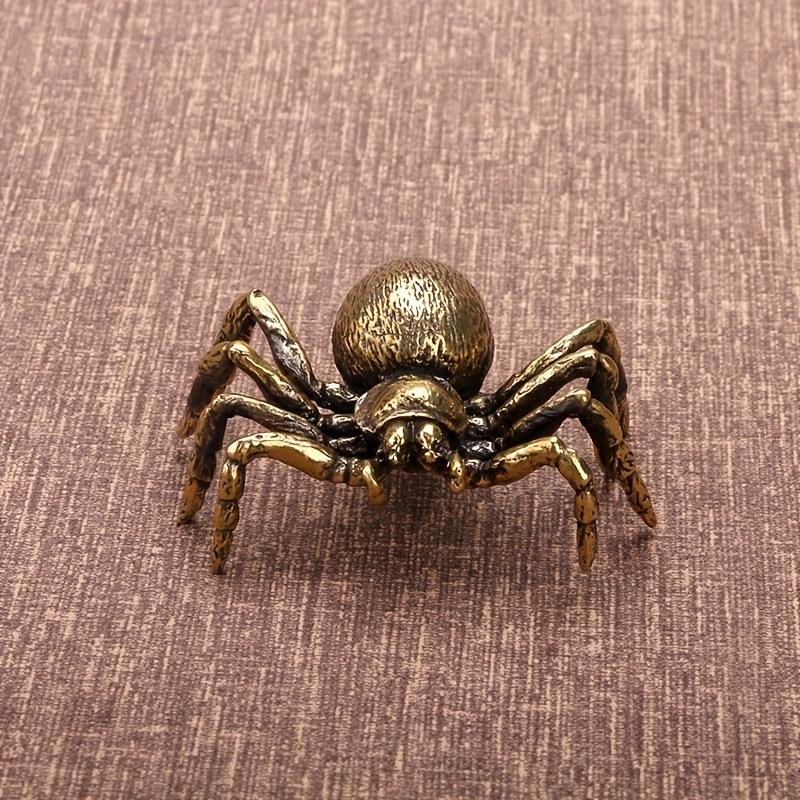 Creative Brass Spider Figurine Miniature Copper Insect Desktop Decor Vintage Tea Pet Craft Collection