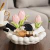 Keramická miska na klíče ve tvaru tulipánu Růžové květy Miska na šperky Dekorativní stolní organizér na šperky Hodinky Vstupní hala Ložnice Komoda