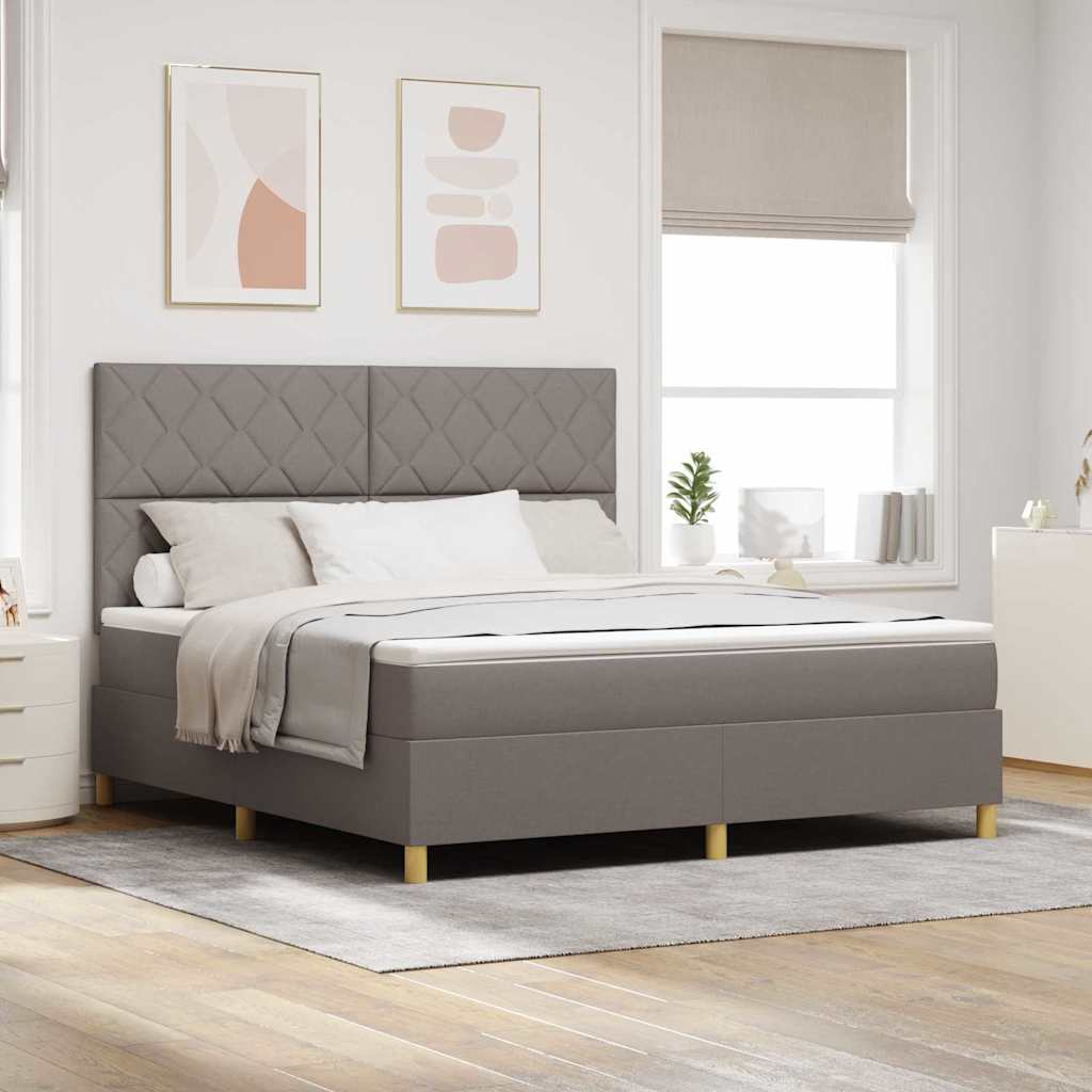 LED Boxspring Bed with Headboard Taupe 180 X 200 Cm Fabric