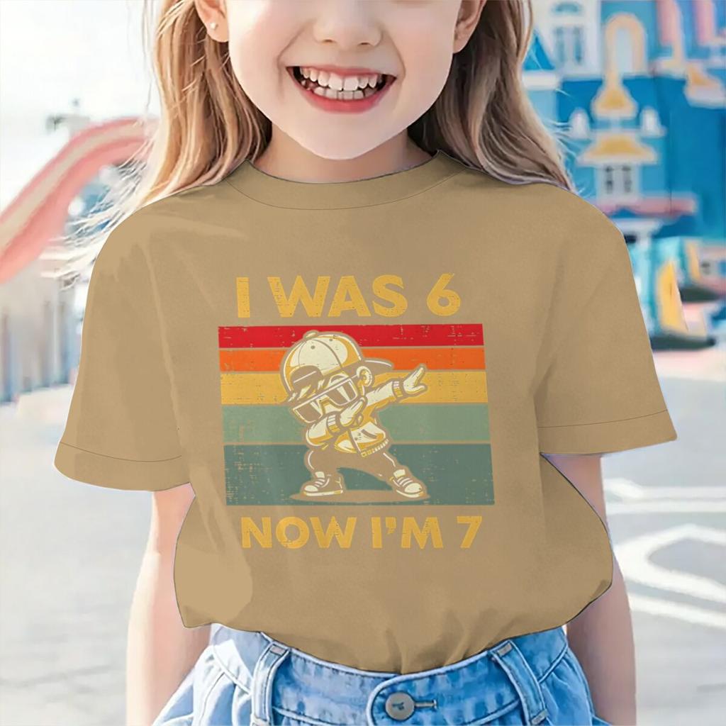 Kids Seven Year Old Cotton T-shirt Tops I Was 6 Now I'm 7 Birthday Funny 7th B-day Gift for Boy 67 Meme Birthday Cotton Tee