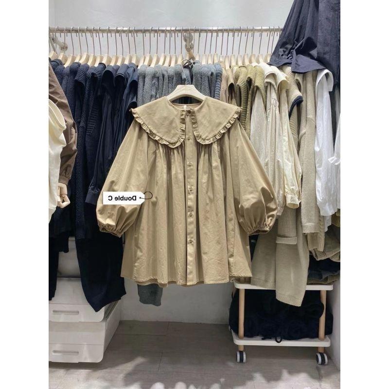Korean Version Chic Niche Women's Doll Collar Shirt  Spring and Autumn Design Sense Top