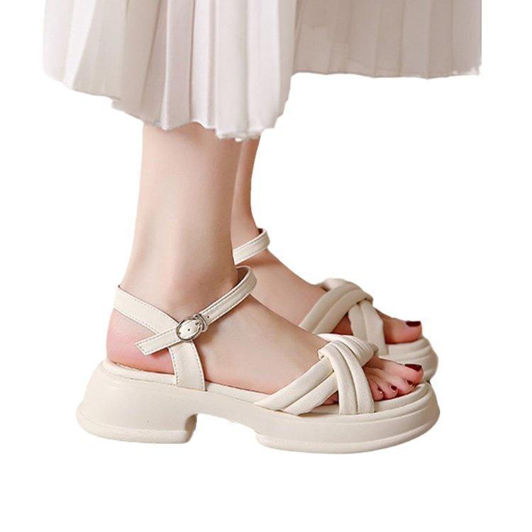 Sandals women's 2025 new summer outer wear thick-soled word with fairy style with skirt leather Roman beach shoes