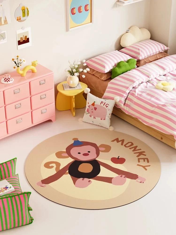 

Ins Round Bedside Mat Cartoon Pink Girl Rugs for Bedroom Modern Living Room Carpet Fluffy Soft Lounge Rug Home Decoration Mats Diameter 60cm