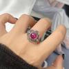 Adjustable Vintage Boho Ring Women Men Natural Stone Jewelry Geometric Hollow Design Copper Band